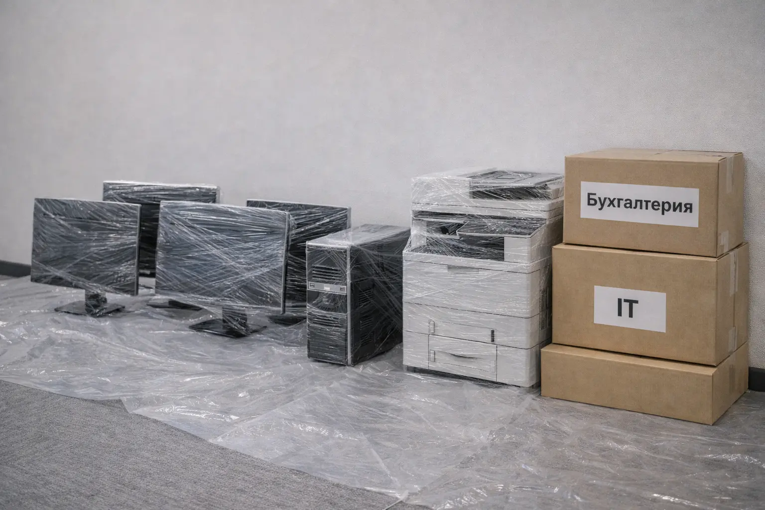 Упаковка оргтехники и документов для переезда офиса