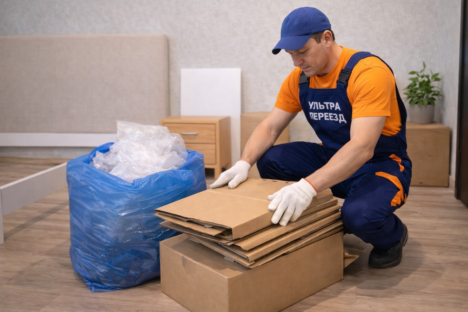 Уборка упаковки после сборки мебели